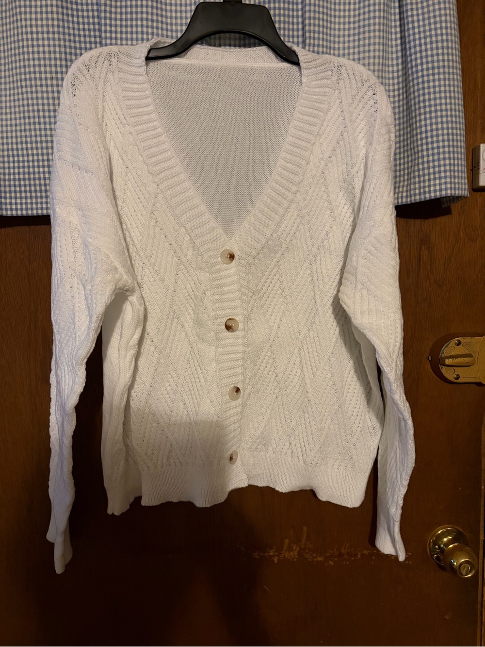 SHEIN White Cable Knit V-Neck Button Cardigan